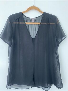Chelsea28 Black Sheer V-Neck Short Sleeve Blouse